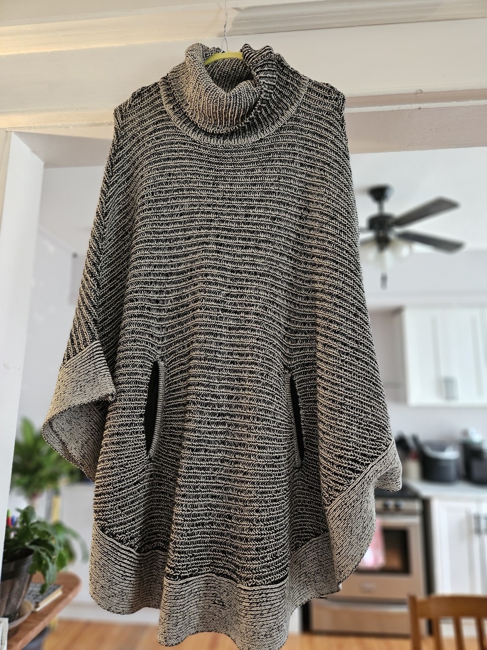 Cozy Turtleneck Poncho Sweater in Black and Cream